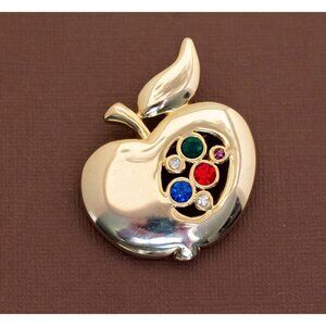 Vintage Art Nouveau Rhinestone Apple Light Gold Tone Brooch - U19